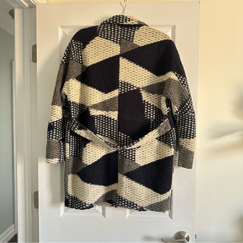 Size M (36) Sandwich Women’s Geometric Patchwork Wool Blend Coat Navy Cream Grey - Picture 3 of 5